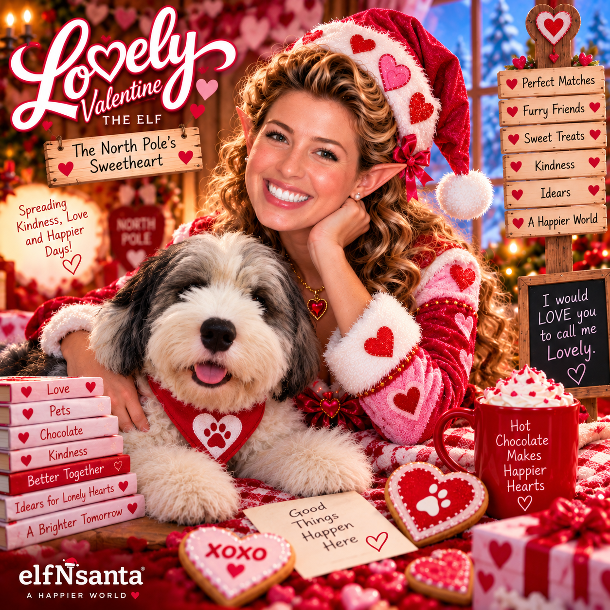 Lovely Valentine the Elf holding a little dog