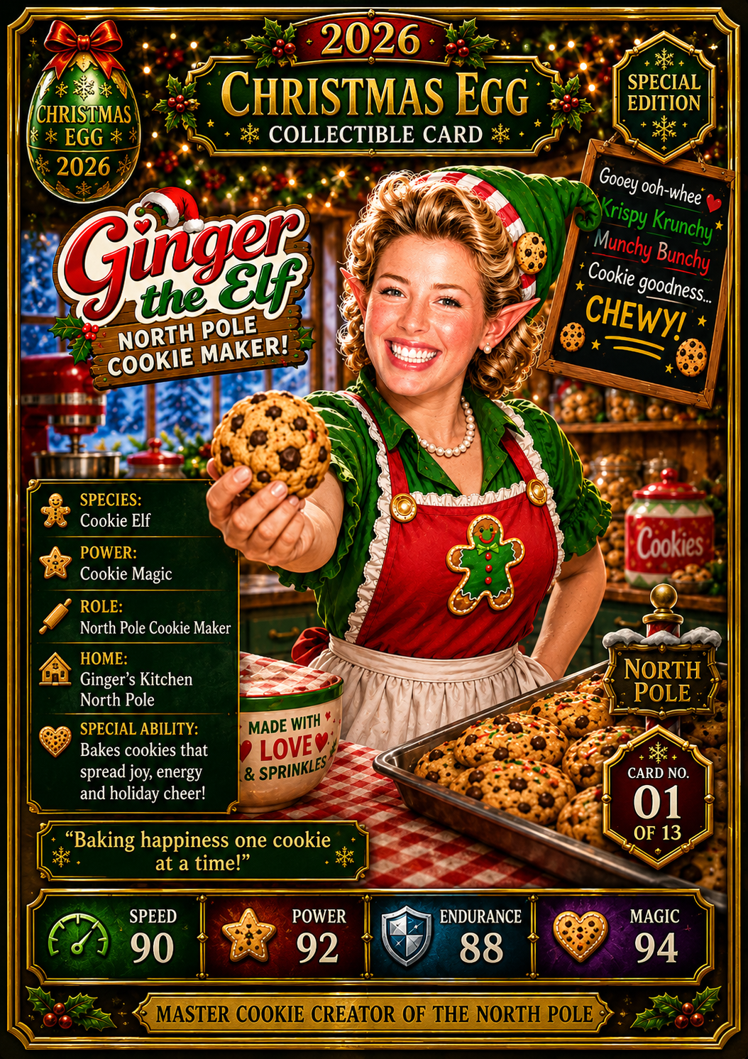 elfNsanta 2026 Christmas Egg Collectible Card number one, Ginger the Elf